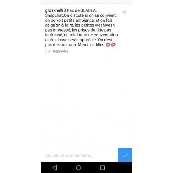 Groskhrel93 pas de blabla, pas d'escort, pas de weshwesh, un peu de classe serait apprécié, un resto, un verre, et pourquoi plus si affinités, de toute façon decouvrons-nous sur snap /insta/ etc...#ceuxquiendisentleplusenfontlemoins#groskhrel93#parlonspeuon***seralongtemps....